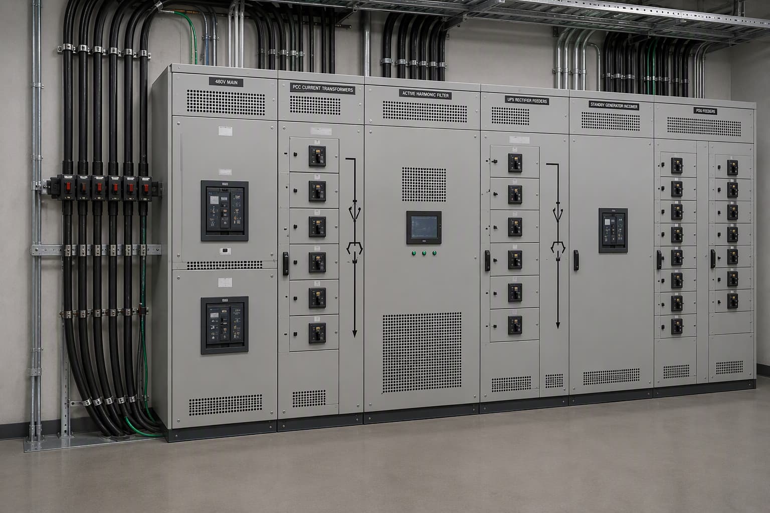 active harmonic filter for 480V data center THDi correction with PCC measurement and 3-level topology cabinet active harmonic filter for 480V data center THDi correction with PCC measurement and 3-level topology cabinet